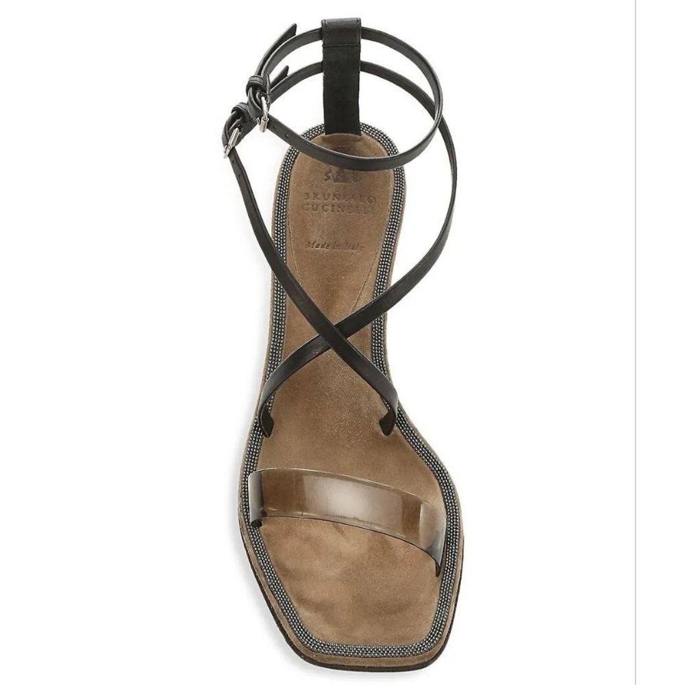 Brunello Cucinelli women's kitten heel sandals with monili detail EU 39, US 9